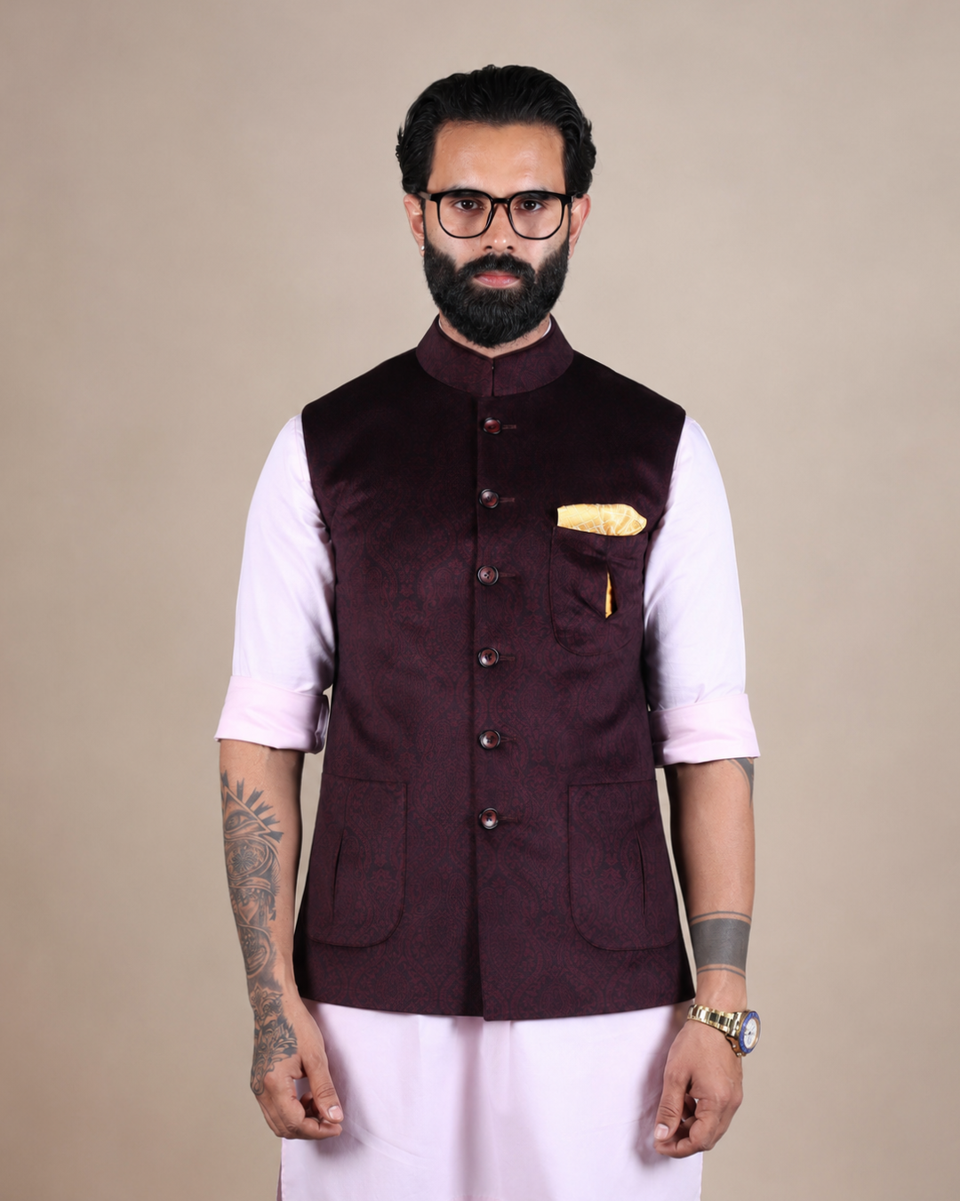 Premium Wine Velvet Nehru Jacket