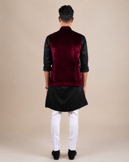 Maroon Velvet Nehru Jacket