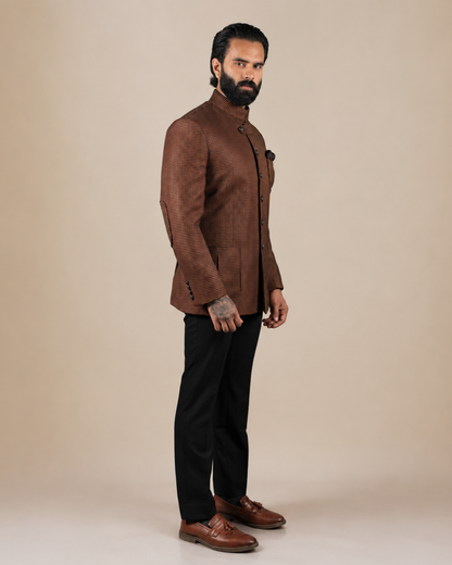 Textured Brown Bandhgala Set