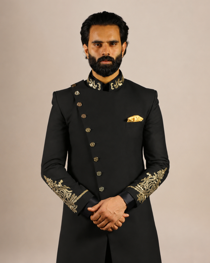 Black Asymmetric Indo-Western Sherwani