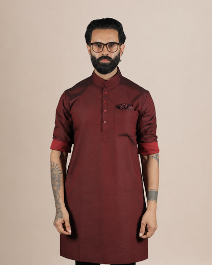 Maroon Silk Kurta Set