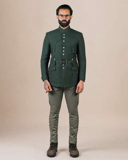 Dark Green Belted Hunting Coat