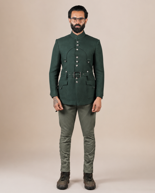 Dark Green Belted Hunting Coat