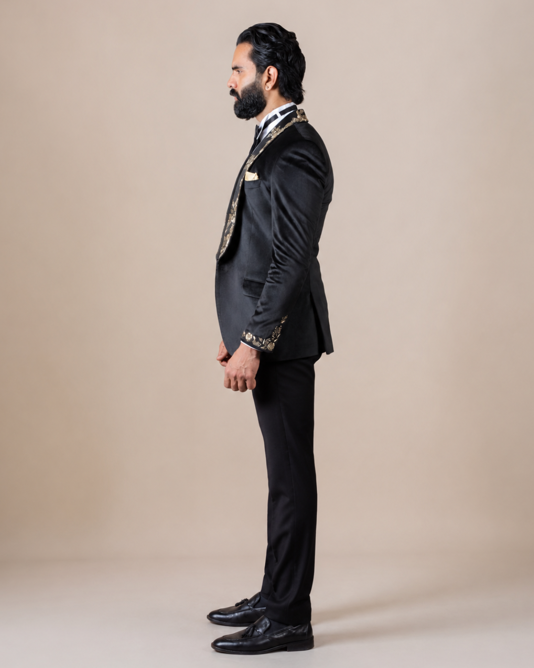 Black Velvet Embroidered Tuxedo Suit
