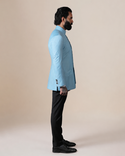 Sky Blue Terry Wool Bandhgala Set