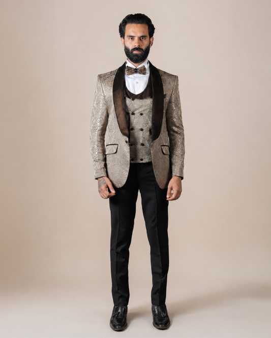 Gold Brocade Three Piece Suit