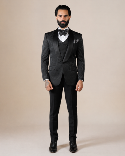 Black Floral Self Printed Suit