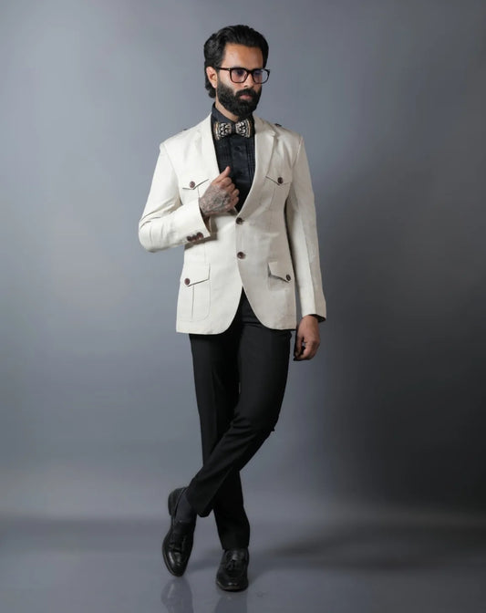 Off-White Linen Utility Safari Blazer