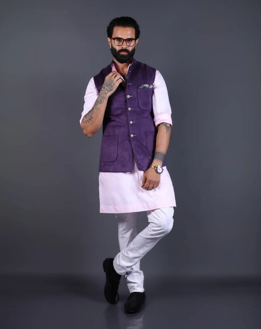 Royal purple Nehru Jacket for Men with mandarin collar