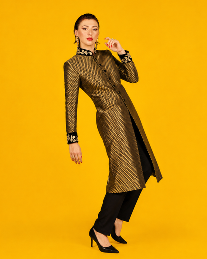 Gold Brocade Sherwani Jacket