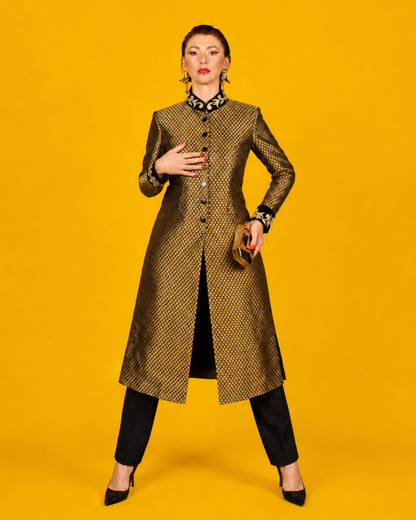 Gold Brocade Sherwani Jacket