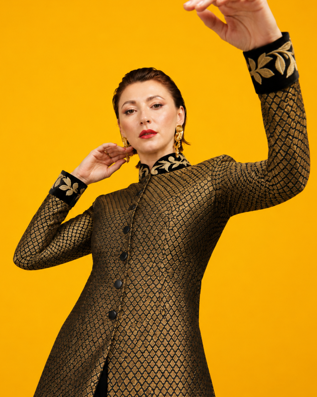 Gold Brocade Sherwani Jacket