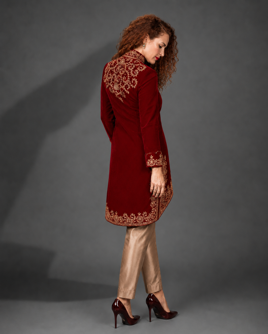 Red Velvet Embroidered Sherwani