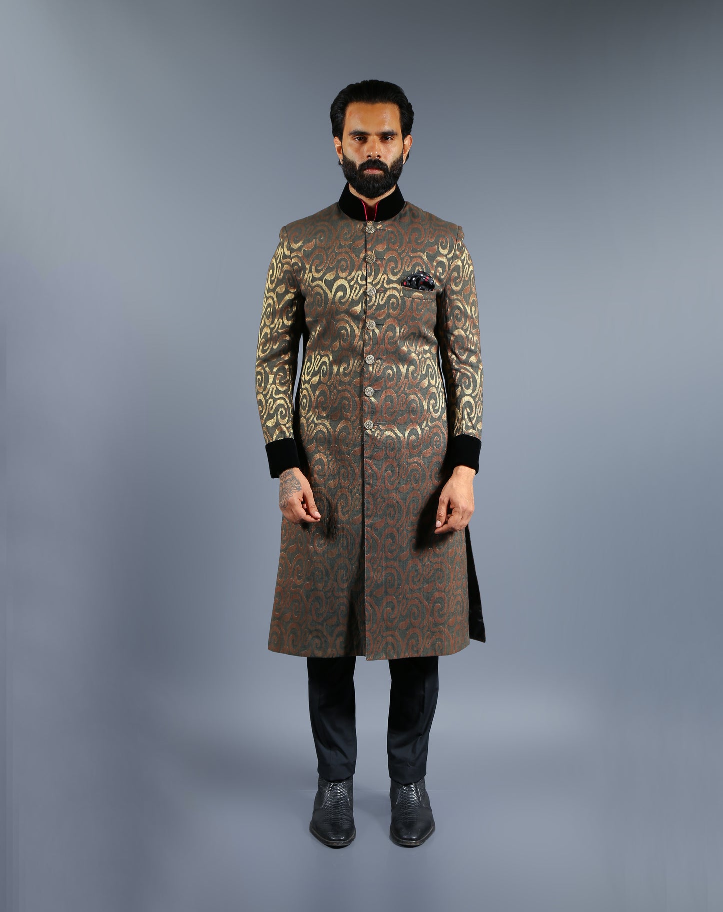 Golden Black Sherwani