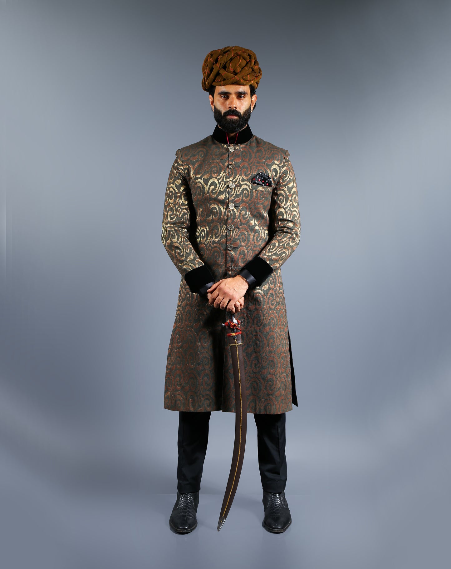Golden Black Sherwani