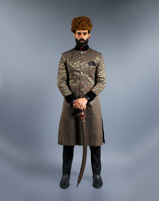 Golden Black Sherwani