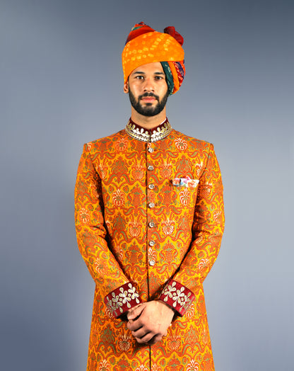 Royal Saffron Sherwani