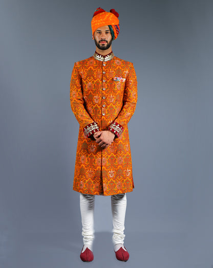 Royal Saffron Sherwani