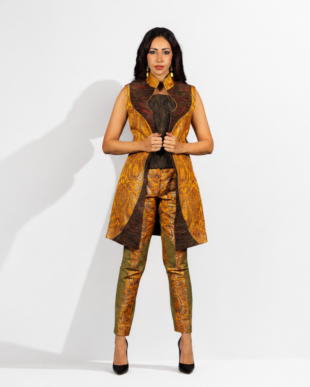 Golden Brocade Indo-Western Suit