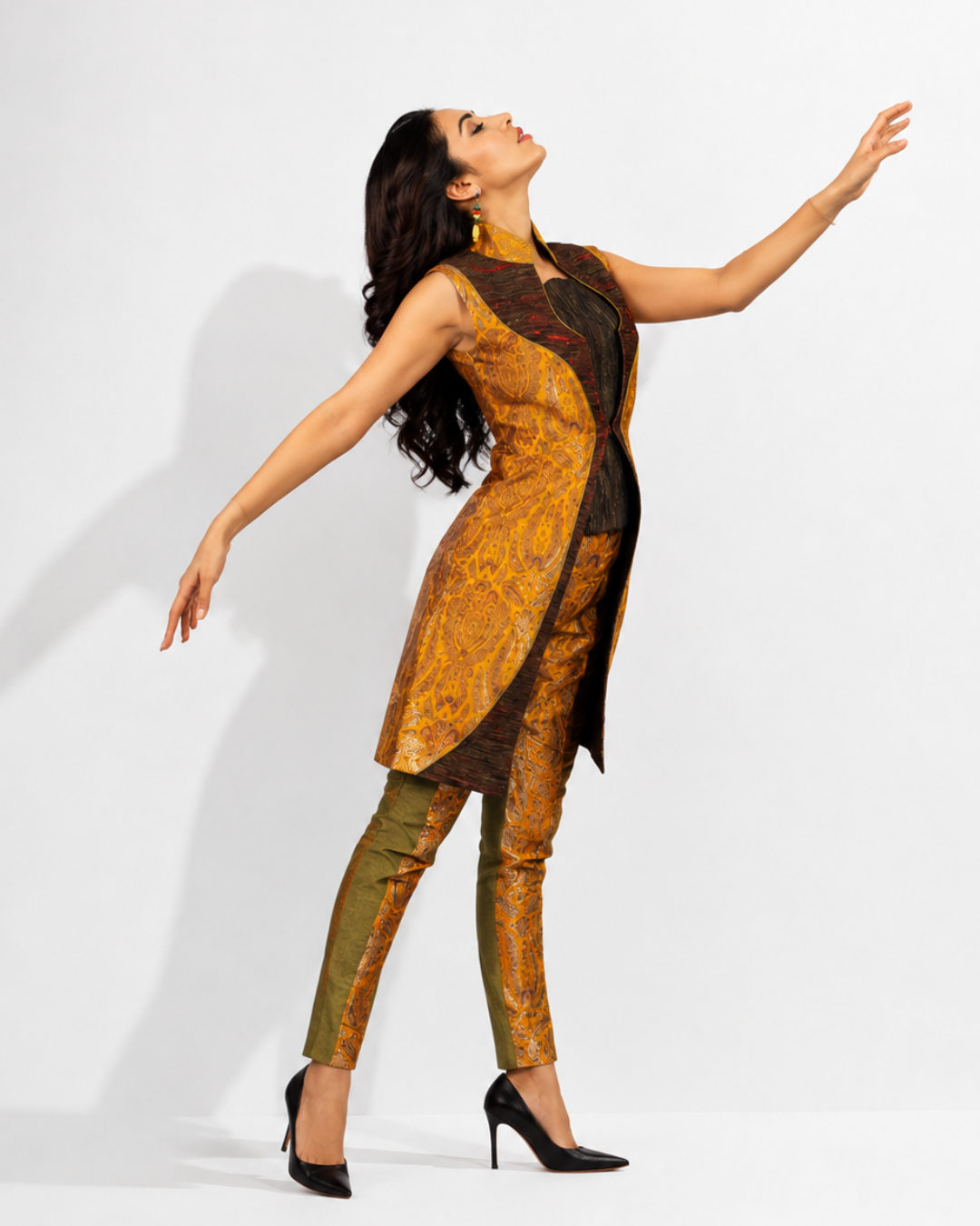 Golden Brocade Indo-Western Suit
