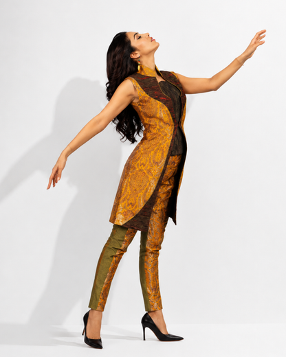 Golden Brocade Indo-Western Suit
