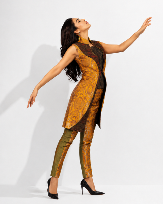 Golden Brocade Indo-Western Suit