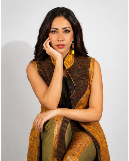 Golden Brocade Indo-Western Suit