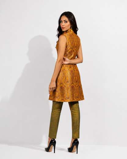 Golden Brocade Indo-Western Suit