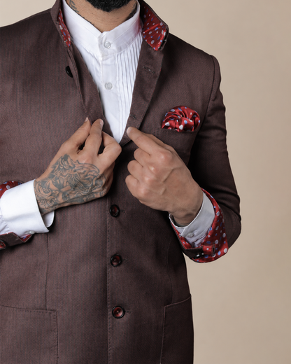 Brown Terry Wool Bandhgala Set
