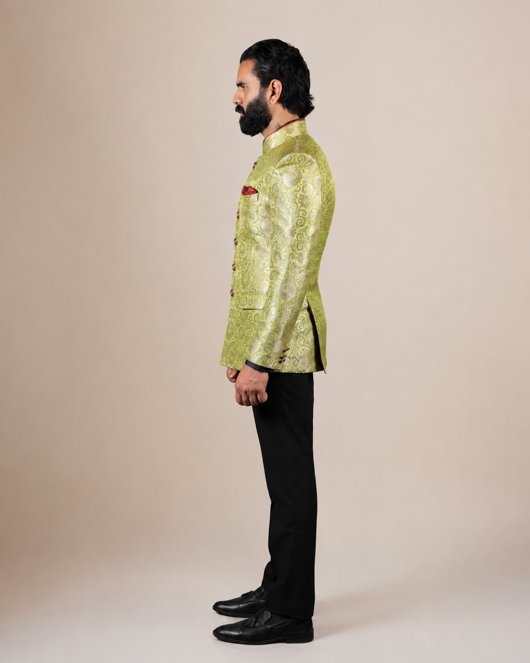 Lime Green Brocade Bandhgala Set