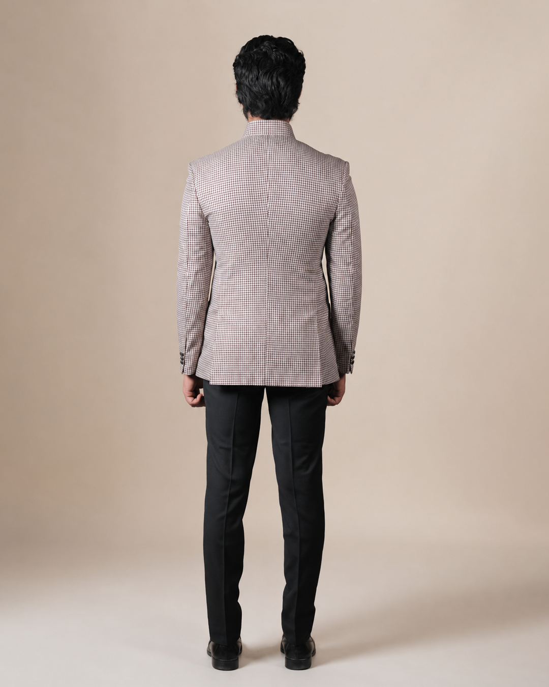 Beige Micro-Check Bandhgala Set