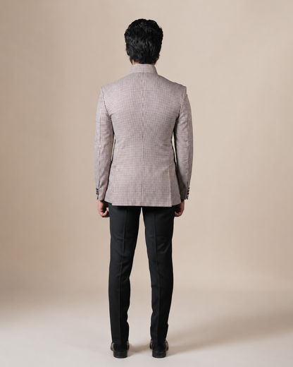 Beige Micro-Check Bandhgala Set