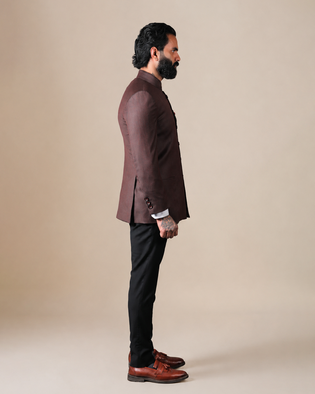 Brown Terry Wool Bandhgala Set