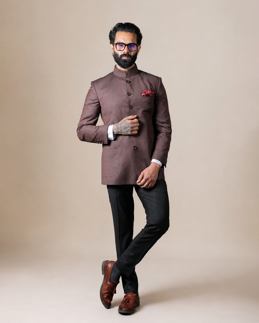 Brown Terry Wool Bandhgala Set
