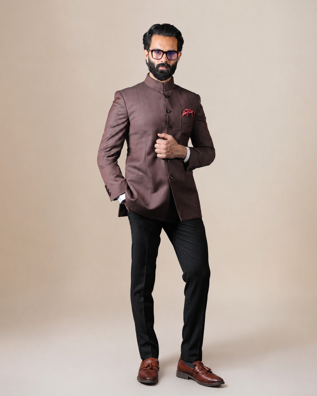 Brown Terry Wool Bandhgala Set
