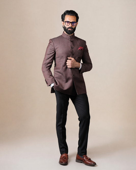 Brown Terry Wool Bandhgala Set