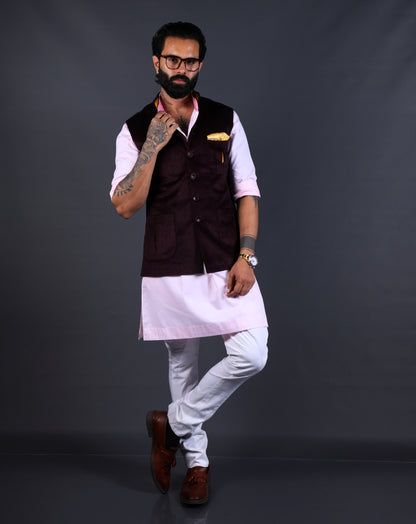 Dark wine Nehru Jacket for Men front view