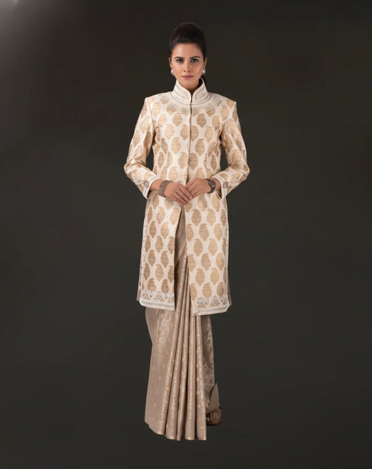 Ivory & Gold Brocade Indo-Western Jacket