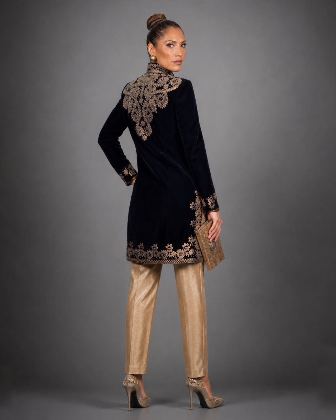 Navy Blue Velvet Embroidered Sherwani