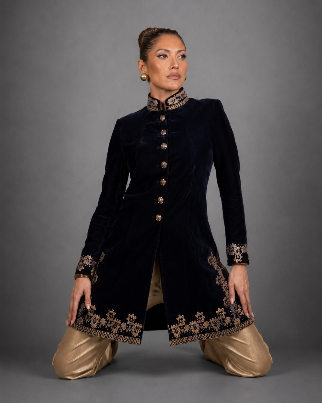 Navy Blue Velvet Embroidered Sherwani