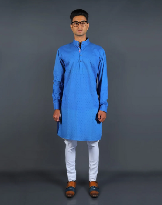 Blue Textured Kurta Pajama