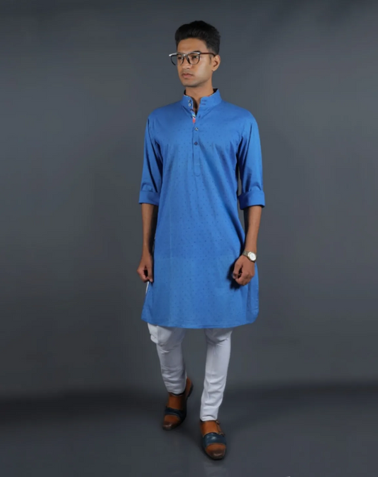 Blue Textured Kurta Pajama
