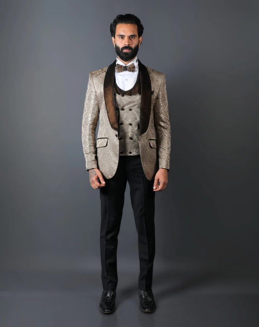 Gold Brocade Three Piece Suit