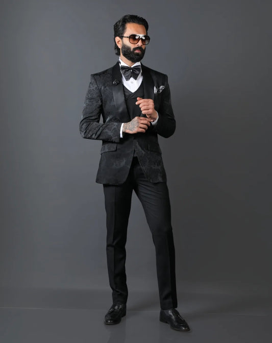 Black Floral Printed Suit