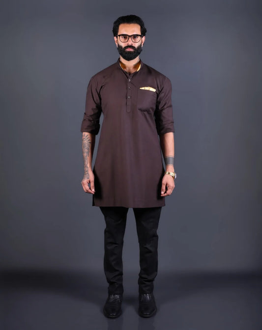 Brown Cotton Short Kurta Set