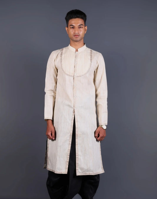 Beige Front Open Kurta Set