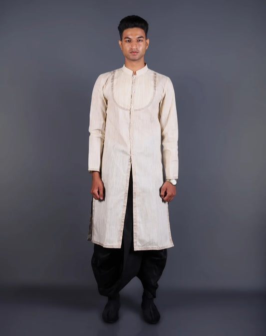 Beige Front Open Kurta Set