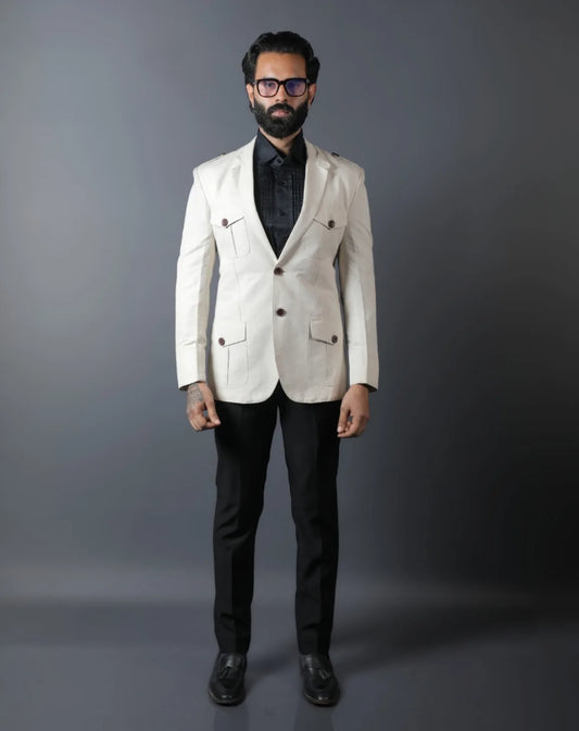 Off-White Linen Utility Safari Blazer